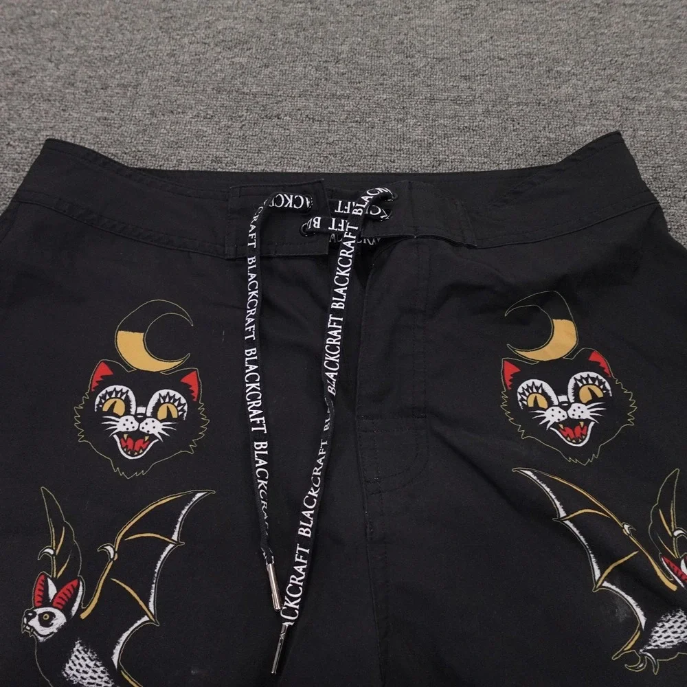 Blackcraft Board Shorts Mens 32 Black Halloween Vampire Bat Cat Swim Trunks